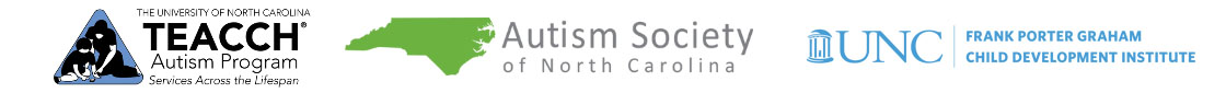 BFAST partnership logos - UNC TEACCH Autism Program logo, Autism Society of North Carolina logo, and the Frank Porter Graham Child Development Institute
